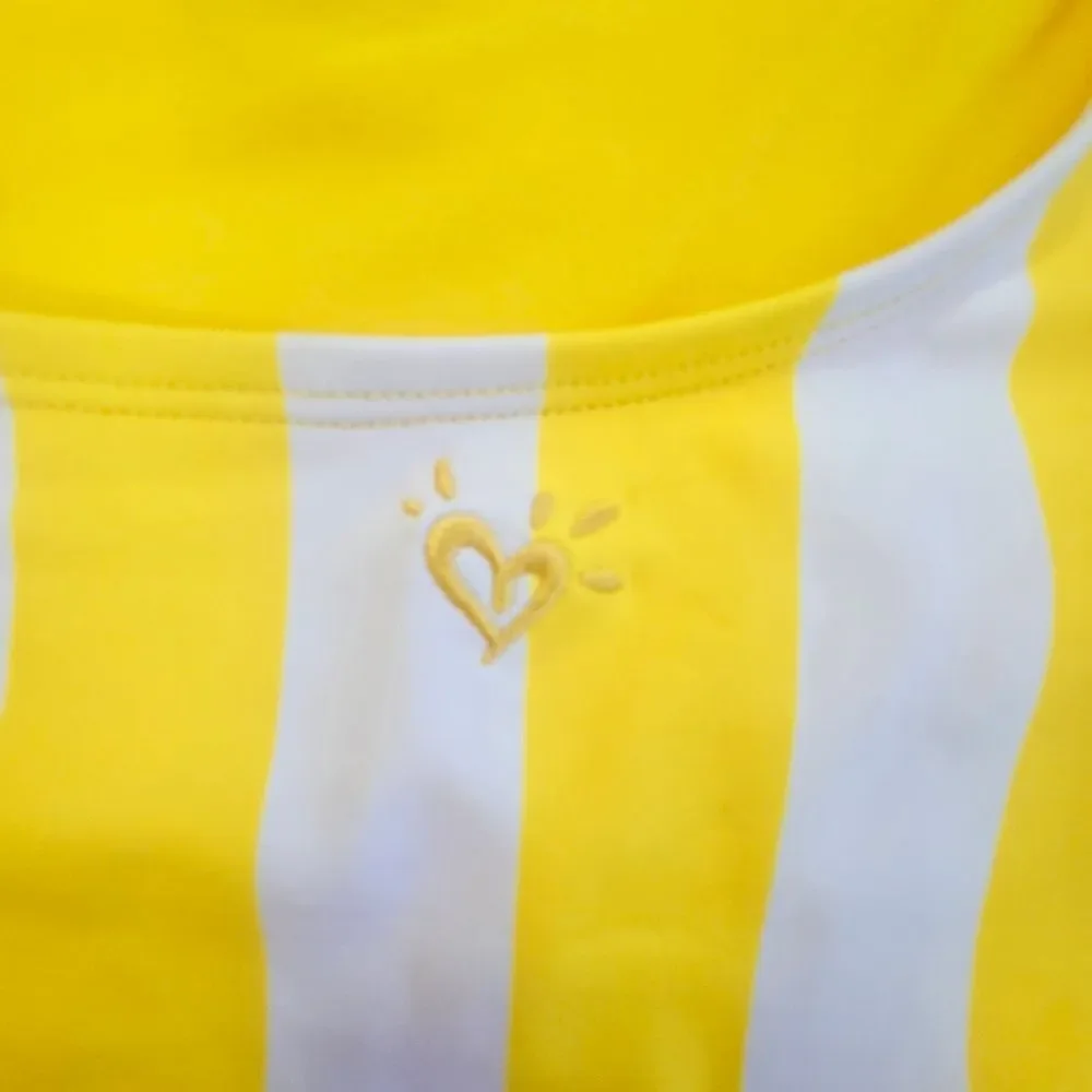 Justice Swimsuit Girls Sz 20 Yellow & White Striped One-Shoulder Scallop NWOT